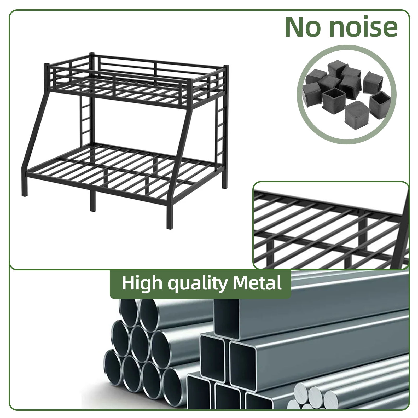 Miniyam Twin XL Over Queen Metal Bunk Bed, Heavy Duty Frame, Fast Assembly, Noise Reduced, Black