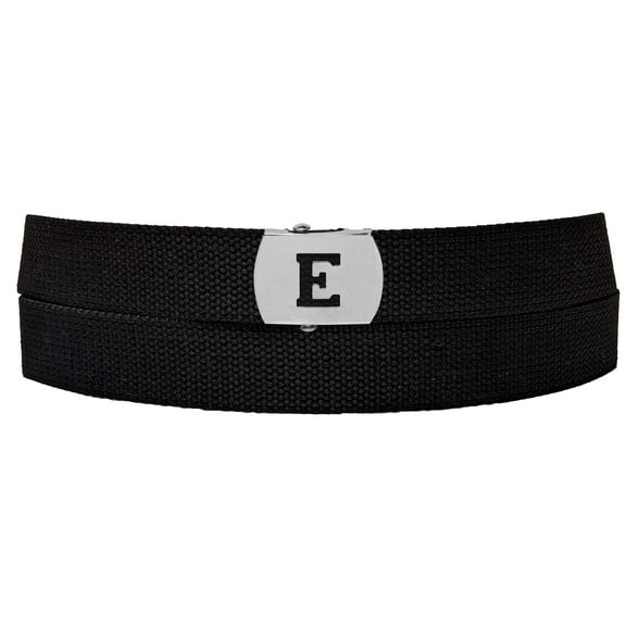 Initial E Buckle Black Adjustable Canvas Web Belt With Metal Buckle 32 to 72