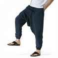 thumbnail image 4 of Men's Casual Pants Men Casual Summer Loose Drawstring Mid Waist Yoga Pants With Pockets Navy S, 4 of 8