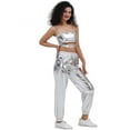 thumbnail image 4 of Huowey Women's Pants Solid Color Plus Size Pants Street Trend Gold Stamping Sports Style Bright Leather Loose Performance Leggings, 4 of 5