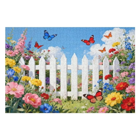 1000 Piece Jigsaw Puzzle for Adults Butterfly and Flowers Puzzle Bright Floral Scene Recycled Cardboard Challenging Family Game for Seniors Perfect Home Decor Gift