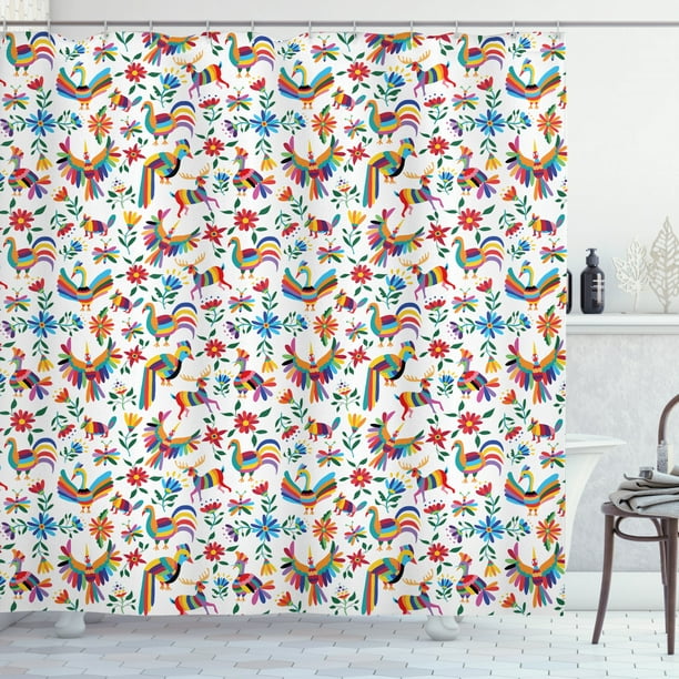 Mexican Shower Curtain Traditional, Otomi Print Shower Curtain