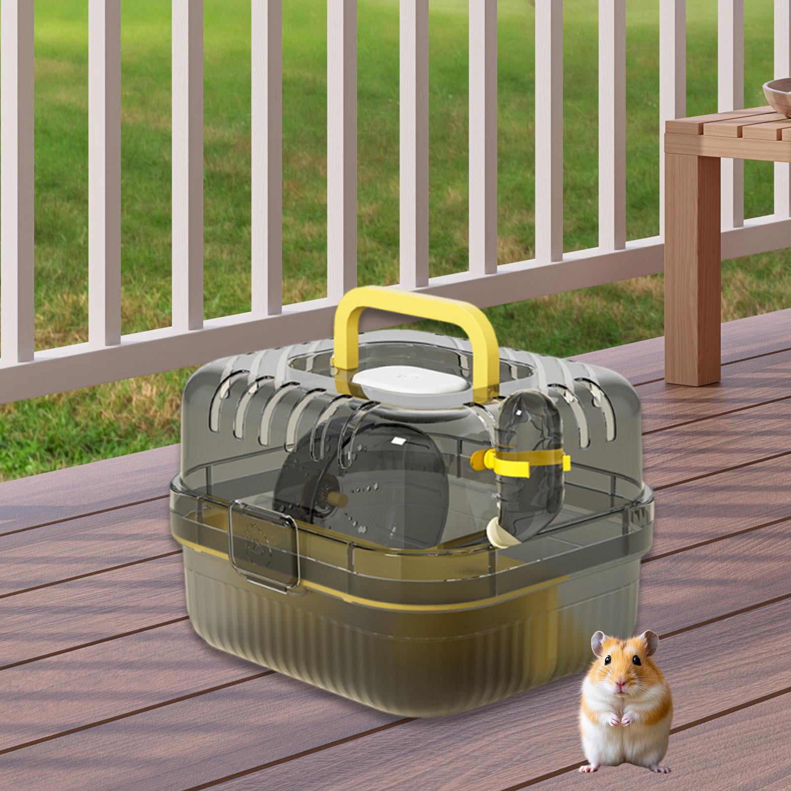 oshhni Hamster Cage with Water Bottle Breathable Carry Case for Rabbits Gerbils Rats yellow