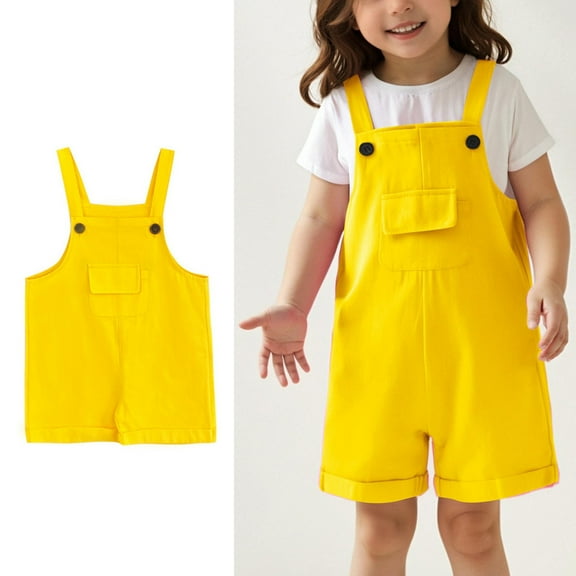 Little Girls Summer Jumpsuits Comfortable Yellow Bib Pants with Pockets for Everyday Wear Rompers for Girls 4-5 Years