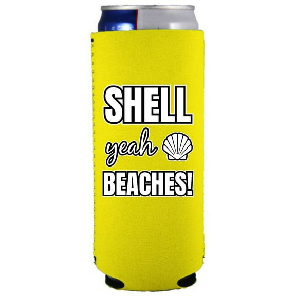Shell Yeah Beaches Slim Can Coolie (Yellow)