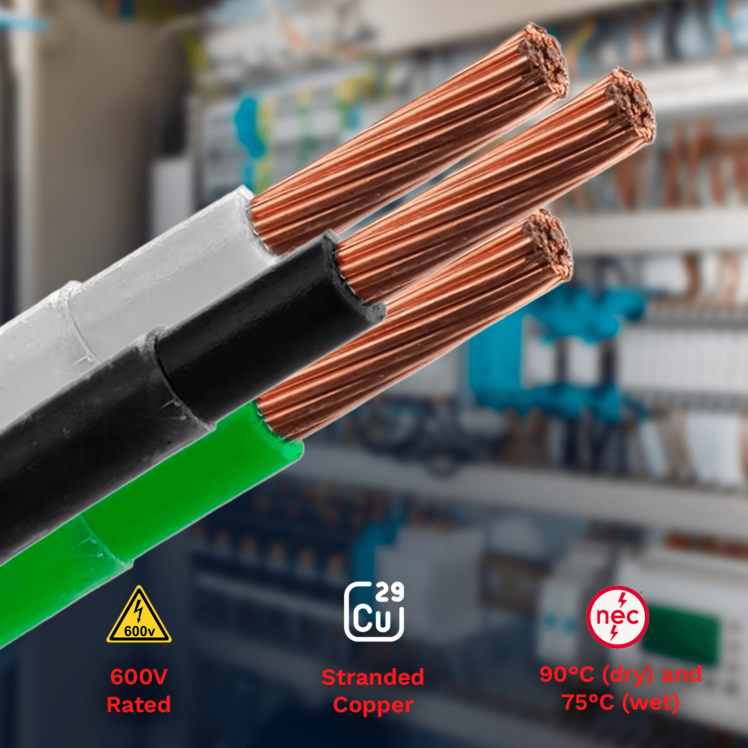 12 AWG THHN Twisted Stranded Copper Wire 3 Conductors (Black White Green) PVC/Nylon Jacket - 100Ft