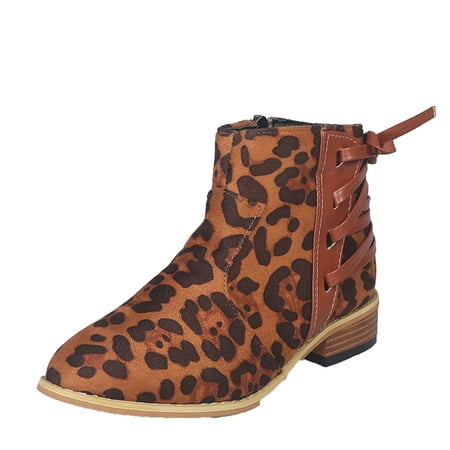 

Juebong Boots for Women Retro Western Cowgirl Boots Ankle Booties Leopard Printed Suede Boots Multicolor 8.5