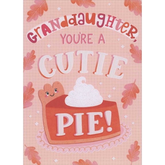 Designer Greetings Cutie Pie: Smiling Pumpkin Pie with Sparkling Whipped Cream on Pink Juvenile Thanksgiving Card for Granddaughter