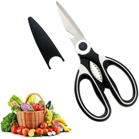 - FrontTech Kitchen Shears Multi-Purpose Utility Kitchen Scissors with Blade Cover - Stainless Steel Heavy Duty, Super Sharp, Black