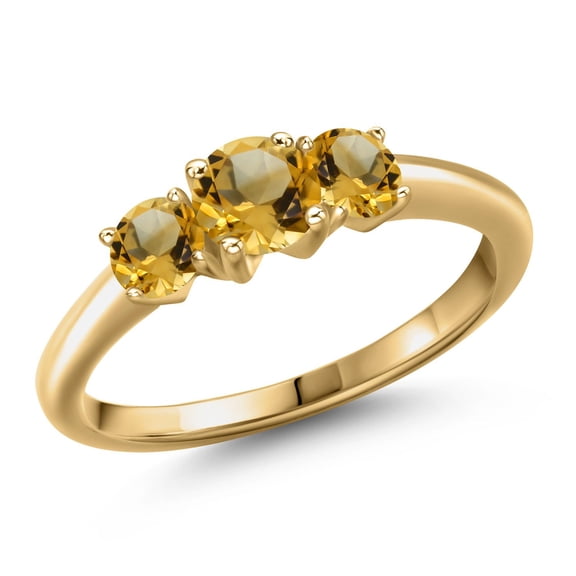 Gem Stone King 18K Yellow Gold Plated Silver Yellow Citrine Engagement Ring for Women | 0.96 Cttw | Round 5MM | Gemstone November Birthstone | Size 5