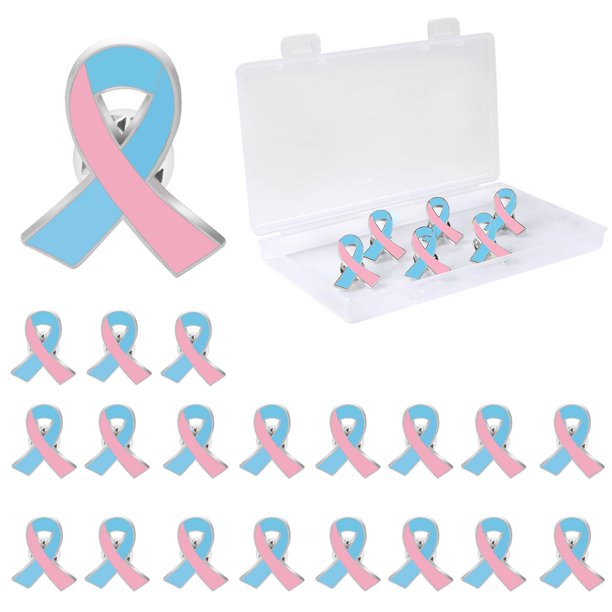 Set de 20 Pines de Listón de Concientización Rosa y Azul Claro de Aleación