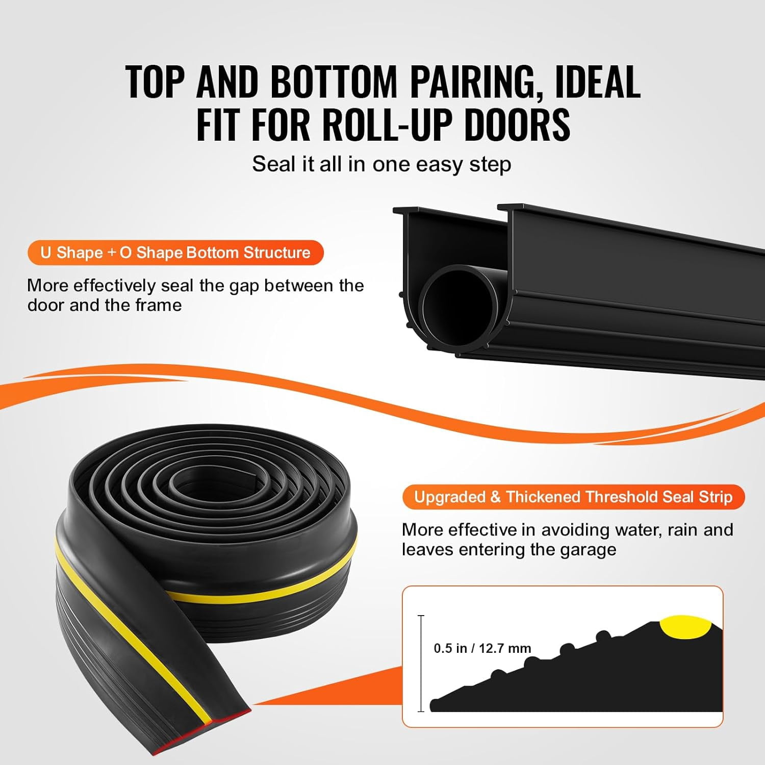 Garage Door Threshold Seal Strip, 16.5 FT Universal Garage Door Floor Seal Strip with Adhesive, Garage Door Bottom Weatherproof Strip, Upgraded Thick PVC DIY Weather Stripping Replacement, Black