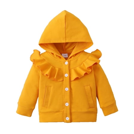 

Newborn Baby Girl Clothes Baby Girl Long Sleeve Hooded Tops Baby Girl Fall Winter Clothes Ruffle Hoodie Tops Yellow 0-3 Months