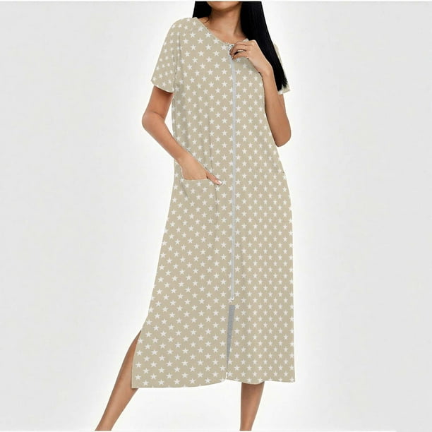 Camisón largo con cremallera para mujer, bata de punto, largo completo, color degradado, con bolsillos