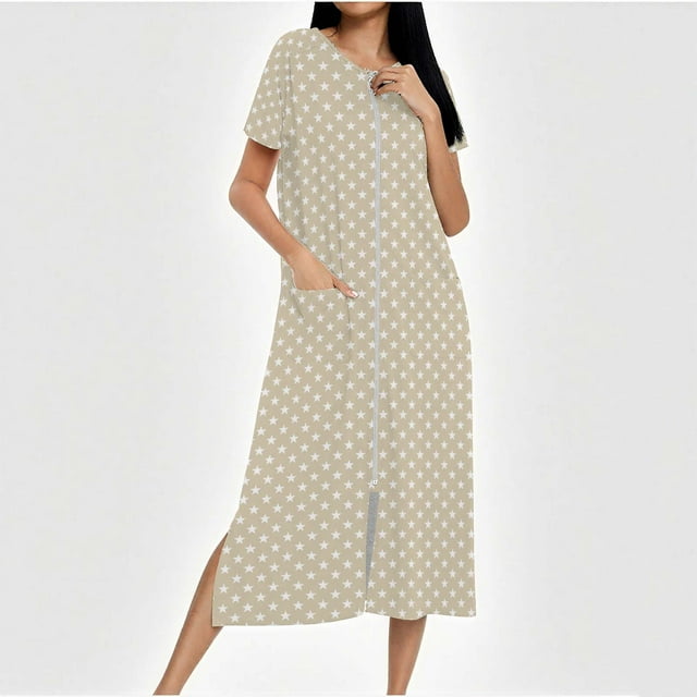 Camisón largo con cremallera para mujer, bata de punto, largo completo, color degradado, con bolsillos