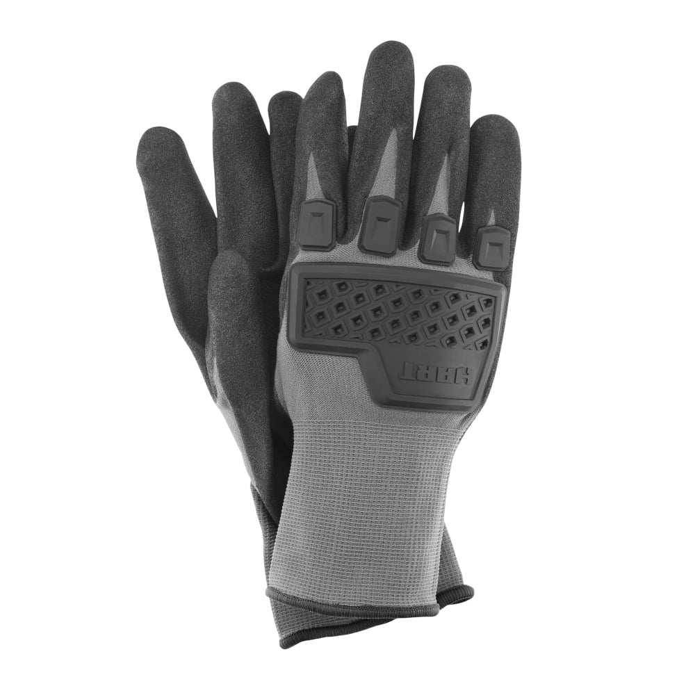 (2 pack) HART Dipped Impact Safety Workwear Gloves, Gray/Black, Adult Men Size Extra Large