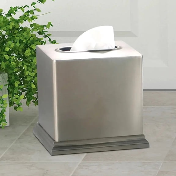 Tissue Box | Stainless Steel Square Facial Tissue Box Holder | Brushed Pewter Finish