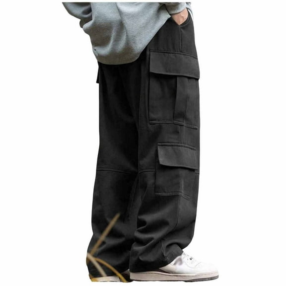 Xzbqbs Cargo Pants for Men Baggy Casual Stretch Elastic Drawstring Parachute Pants Straight Loose Jogger Pants with Multi Pockets