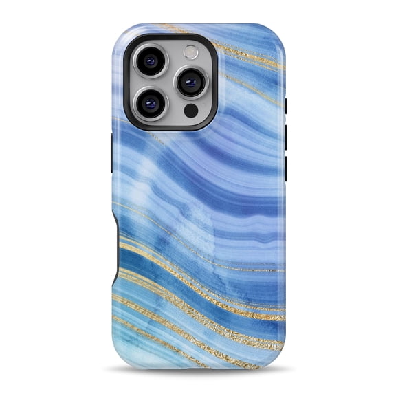 DesignSkinz Scratch-Resistant Hard Slim Case Compatible with iPhone 16 (Compatible with MagSafe) - Vivid Agate Vein Slice Blue V4