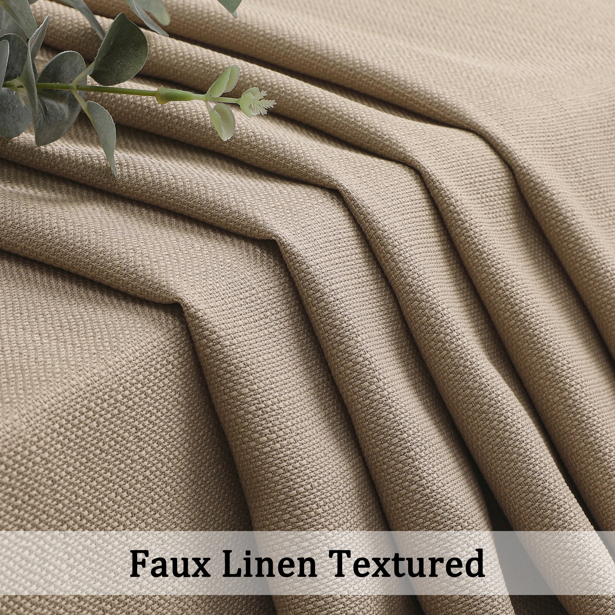 OVZME Bethany Camel Curtains 63 Inch Length 2 Panels, Solid Soft Airy Light Filtering Window Shades Faux Linen Textured Semi Sheer Farmhouse Curtains for Bedroom Living Room, Each 40"Wx63"L