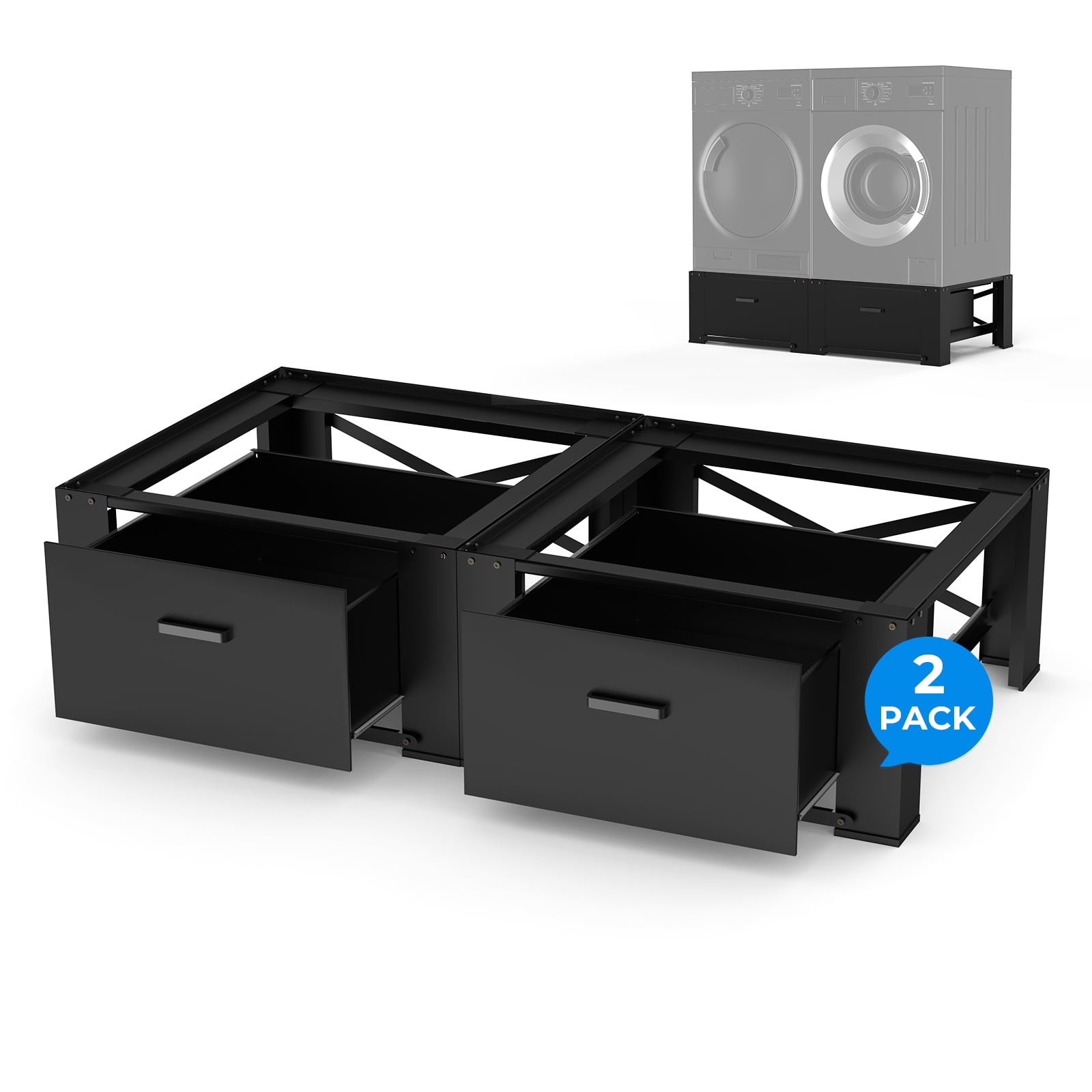 Dual Washing Machine Pedestals with Drawers 350Lb Heavy Duty Matalde 29" Laundry Pedestal 2 Pack Upgraded Design, Washer and Dryer Riser, Black