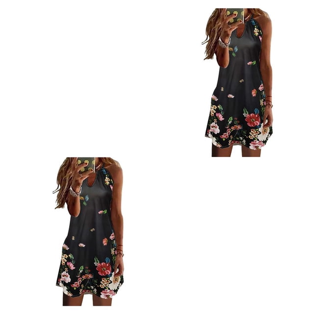 Vestido Corto Informal Qarigey con Estampado Floral Bohemio para Mujeres Halter Ropa de Verano