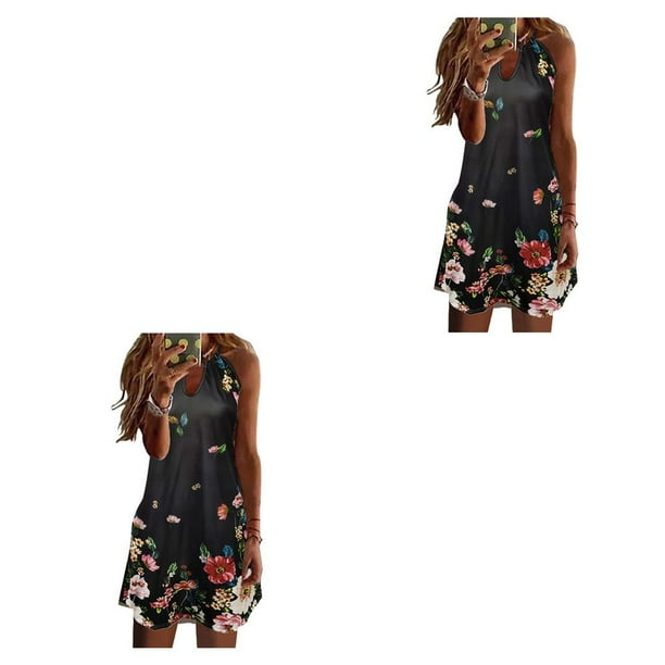 Minnieouse Vestido casual estampado casual sin mangas estético vestido de viaje playa vacaciones club baile mujer ropa de verano Type24 NO24