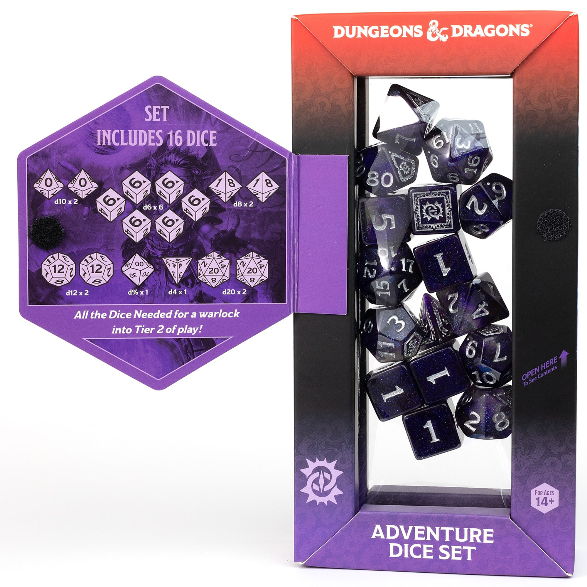 Dungeons & Dragons: D&D Adventure Dice: Warlock - Purple - 16pc RPG Set, Class Symbols, Roleplaying Game Accessory, Sirius Dice, Officially Licensed