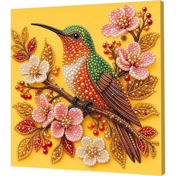 Hummingbird Branch DIY Framed Pearl Painting Kit, Special Shaped Drill Diamond Art Painting Kit, Pearl Gem Art, 20x20cm