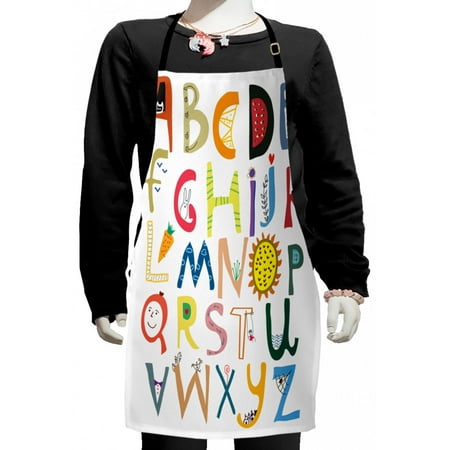 

Alphabet Kids Apron Funny Letters with Childish Various Shapes Flowers Animals Vegetables and Faces Boys Girls Apron Bib with Adjustable Ties for Cooking Baking Painting Multicolor by Ambesonne