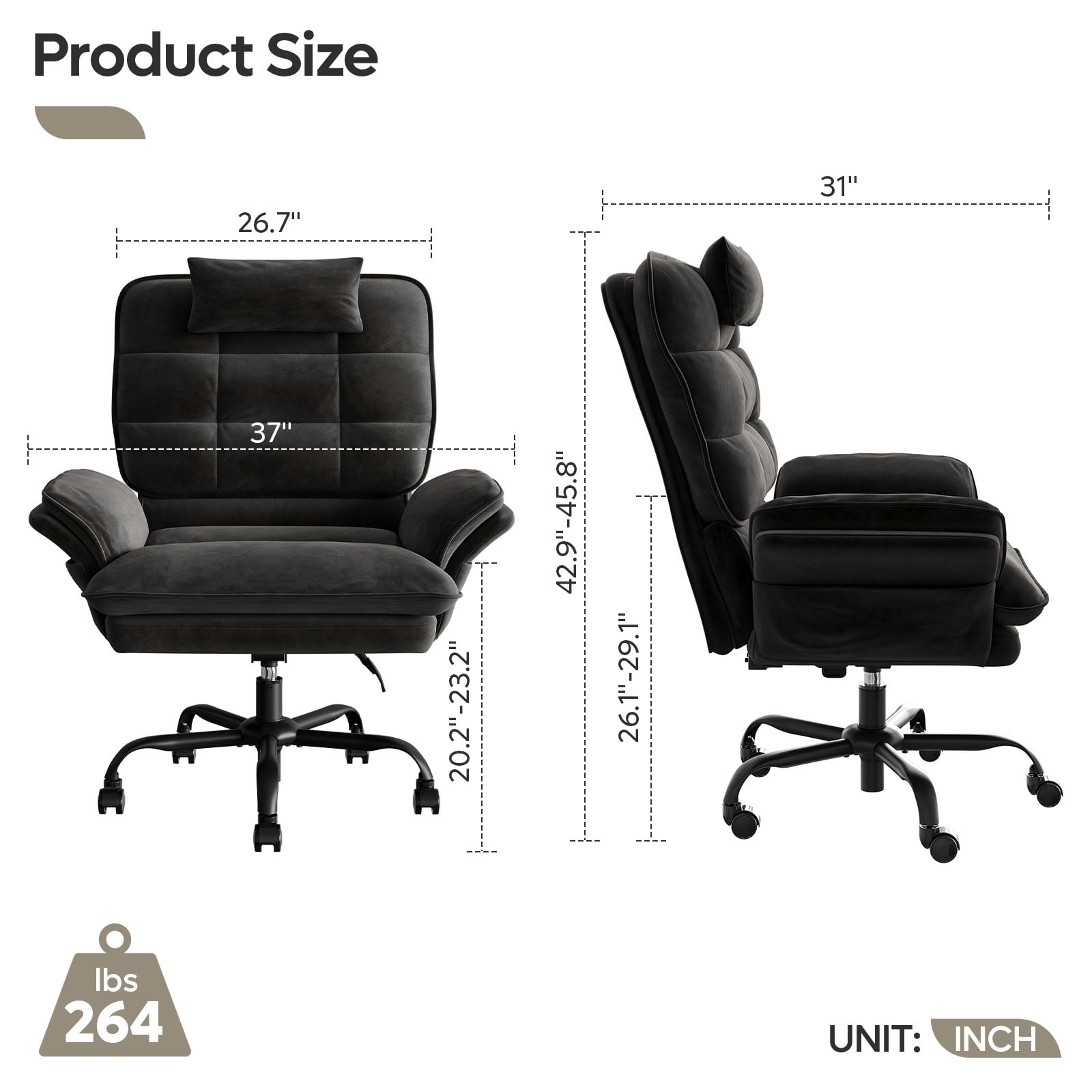 Bestier Big and Tall Executive Office Chair with Flip-Up Arms for Adults, Adjustable Height, Reclining Office Chair with Headrest & Side Pockets in Black