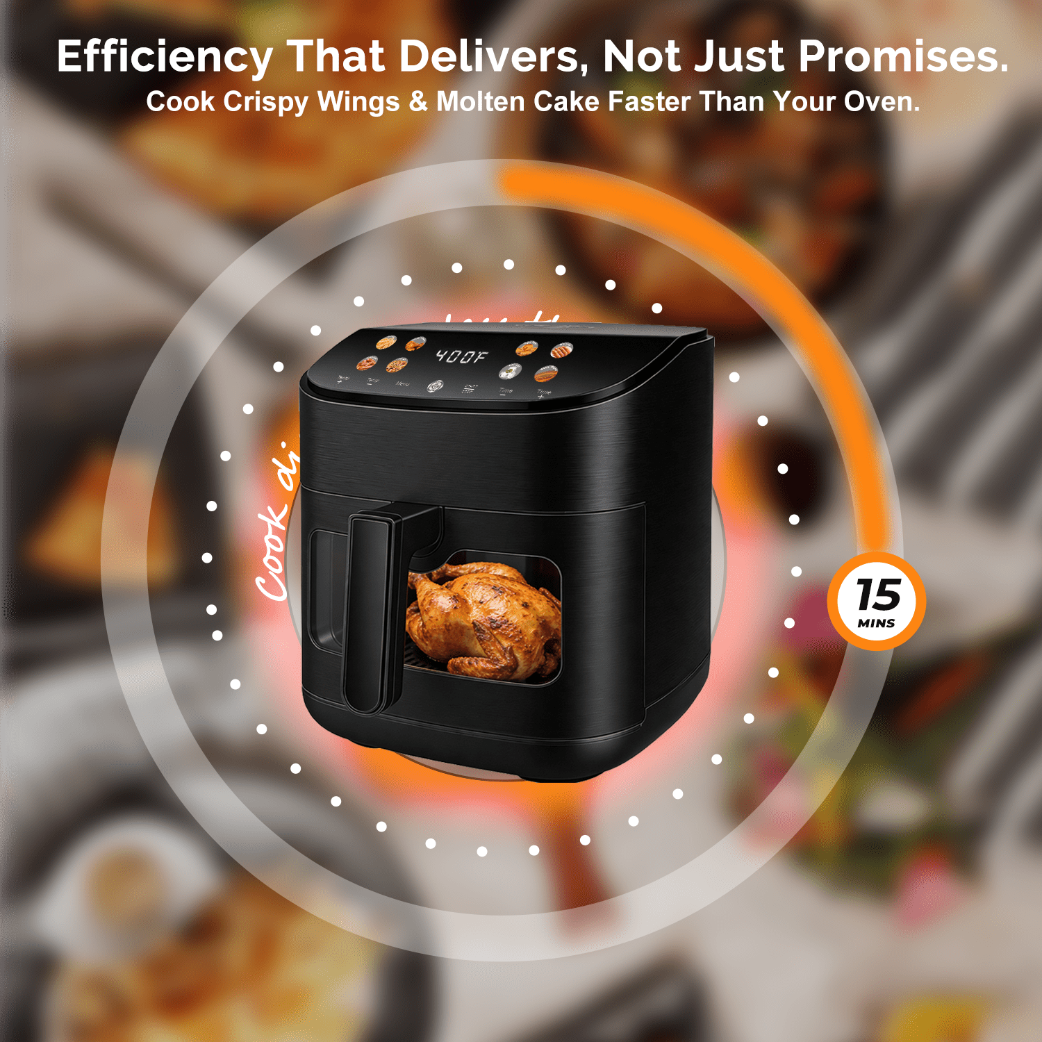 MIRASTON 6.8QT Smart Digital Air Fryer with Visual Window, 8 Presets Recipes for Fast Easy Meal, Snack, Dessert, Dishwasher-Safe, for Family Dinner