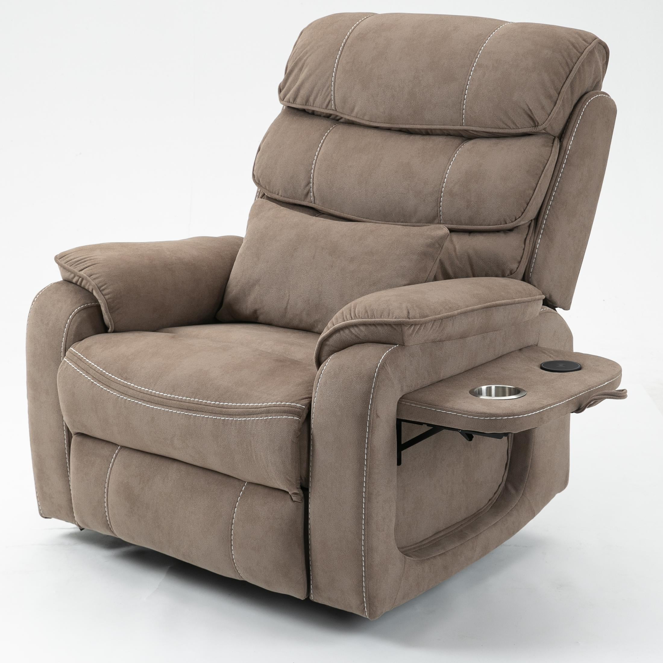 LEGAHOME Oversized Lift Recliner Chair with Wireless Phone Charging and Retractable Tray Table, 180 Degree Lying Flat Electric Power Sofa with Heat & Massage, Side Pocket, Cup Holder, Beige Brown
