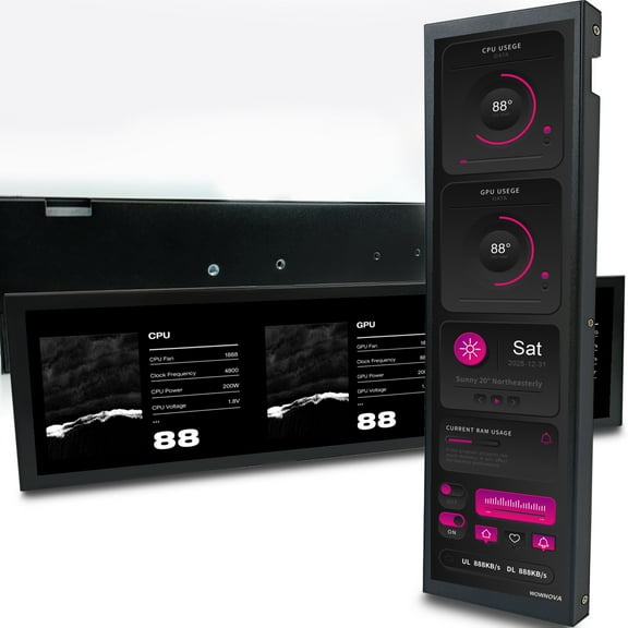 WOWNOVA 9.2" Lcd Screen Inside PC Case Computer Temp Monitor Screen, 1 Click 1 Cable to Get Started Quickly PC Temperature Display IPS Sensor Panel CPU RAM HDD Data FPS Mini Monitor for PC