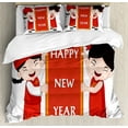 thumbnail image 1 of Chinese New Year King Size Duvet Cover Set, Cheerful Asian Children in Traditional Costumes Holding a Celebration Sign, Decorative 3 Piece Bedding Set with 2 Pillow Shams, Multicolor, by Ambesonne, 1 of 3