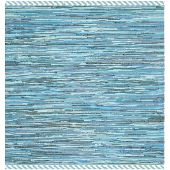 SAFAVIEH Rag Robynne Striped Cotton Area Rug, Blue/Multi, 3' x 3' Square