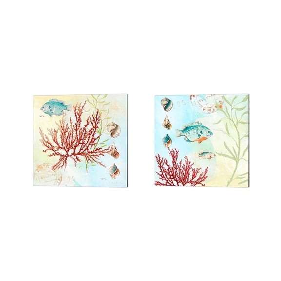Great Art Now Deep Sea Coral by Lanie Loreth 2 Piece Canvas Art Set Each 14"W x 14"H
