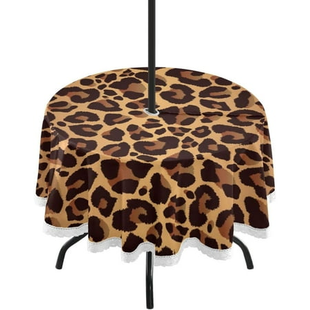 

Hyjoy 60 Leopard Round Tablecloth with Zipper Umbrella Hole Waterproof Washable Polyester Fabric Table Cover for Outdoor Patio Garden Party