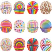 600 Pack Rainbow Cupcake Liners Cupcake Baking Cups Standard Size Rainbow Muffin Liners for Wedding Birthday Pride Party Candy Cake Decorations Supplies(12 Styles)