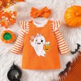 thumbnail image 2 of NOLDARES My First Halloween Baby Girl Outfit Newborn Pumpkin Romper Bell Bottom Pants Headband Outfits Set(Purple,18-24 Months), 2 of 9
