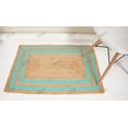 thumbnail image 3 of Rectangle Rug Natural Jute Rug Hand Braided Beige and Turquoise Color Stripes Line Area Rug, 3 of 5