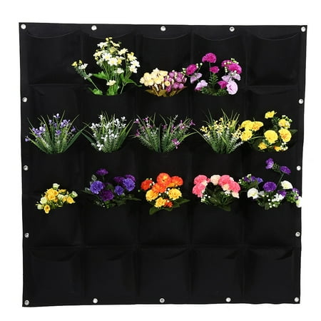 Planting Flower Containers - TOPINCN Green/Black 25 Pockets Outdoor Garden Vertical Planting Bag Wall Hanging Flower Plant Growing Bag Container