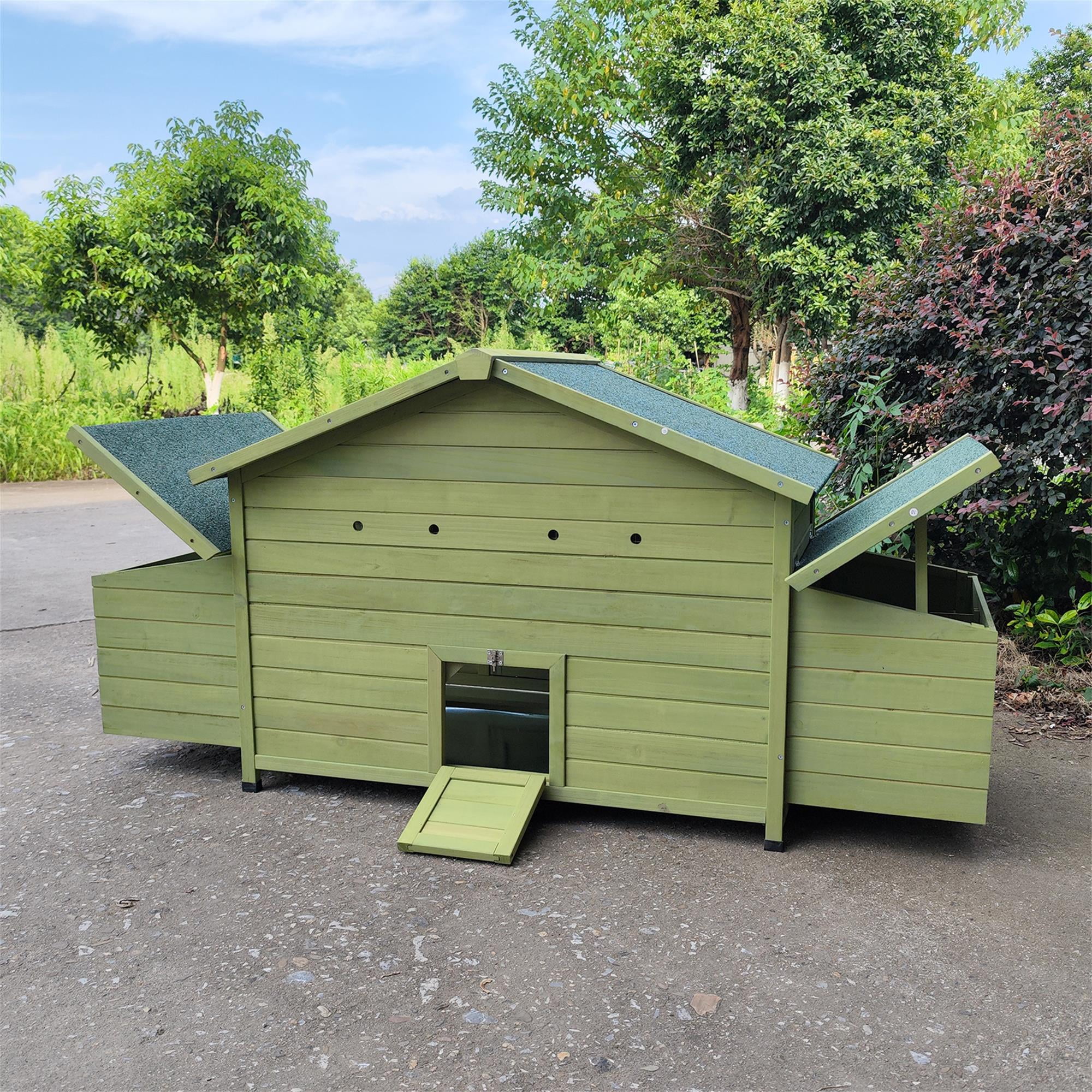 Pefilos 67" Wood Chicken Coop for Outdoor with Water-Resistant Roofs, Large Hen House with Nest Boxes, Rabbit Hutch Poultry Cage, Green