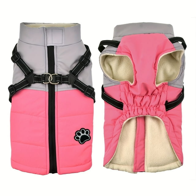 CNKOO Warm Dog Jacket with Reflective Chest Strap and Zipper Adjustable Pet Winter Coat for Medium to Large Dogs Paw Print Embroidery Design Suitable for Cold Weather Outings