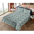 thumbnail image 4 of Ambesonne Floral Boho Fitted & Flat Sheet with Shams 4 Pcs Set, Abstract Flowers Motif, Calking, Sea Blue Jade Green, 4 of 5