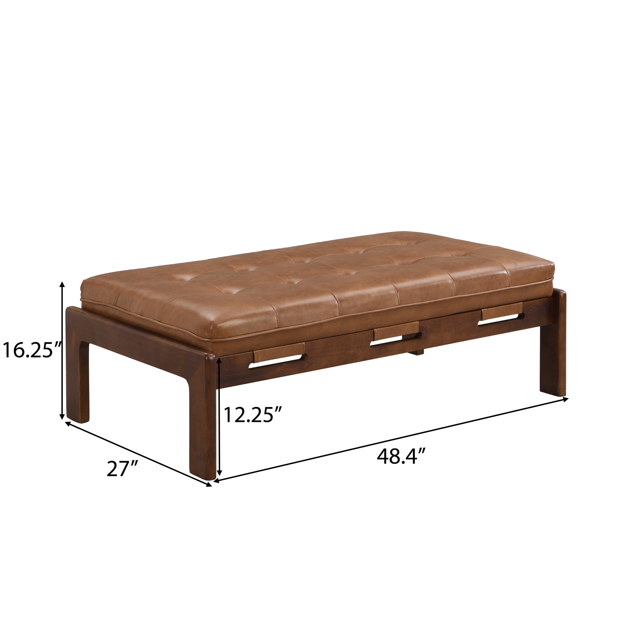 Christopher Knight Home Modern 48.4" Ottoman Bench, PU Leather Button-Tufted Cocktail Ottoman, Brown