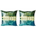 thumbnail image 1 of Ambesonne Landscape Throw Pillow Cover 2 Pack, Pool Nearly Beach, 18", Green Blue, 1 of 6