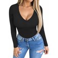 thumbnail image 2 of SOMER Body Suit Tummy Control Deep V Neck Long Sleeve Tops Black Bodysuit for Women Clothing, 2 of 6