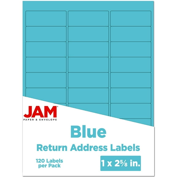 JAM Paper Return Address Labels, 1 x 2 5/8, Blue, 120 per Pack