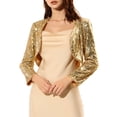 thumbnail image 1 of INSPIRE CHIC Boléro Court Ouvert Sans Col à Paillettes à Manches Longues Décontracté pour Femme P Or, 1 of 7
